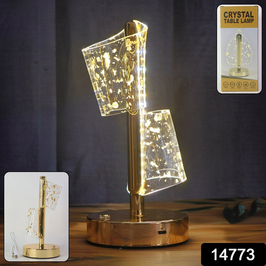 Luxury Wukusy golden crystal LED double shade table lamp for elegant home decor, featuring a shimmering crystal design.
