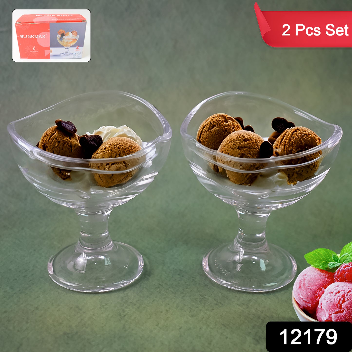 Set of two Wukusy glass footed dessert bowls with ice cream cups, featuring clear glass and elegant footed bases.