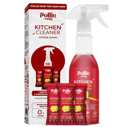 Wukusy Pollic Kadam concentrated kitchen surface cleaner refill kit with spray bottle, for easy home kitchen cleaning.