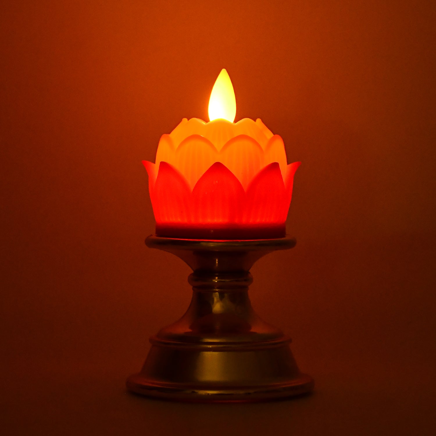 Wukusy premium lotus-shaped LED flameless candle with decorative holder, ideal for home decor, realistic flickering light display