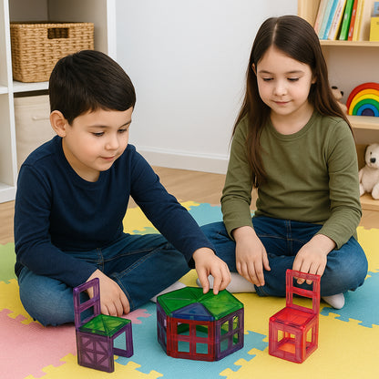 Wukusy 26-piece magnetic building tiles set for kids, colorful geometric shapes for creative construction and play.