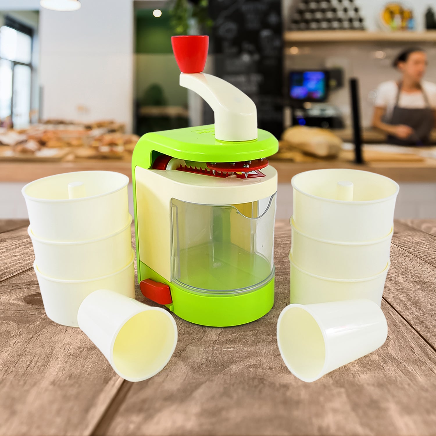 Wukusy Ritu multi-function spiral potato twister snack maker machine for home use, showing the device with spiral-cut potatoes.