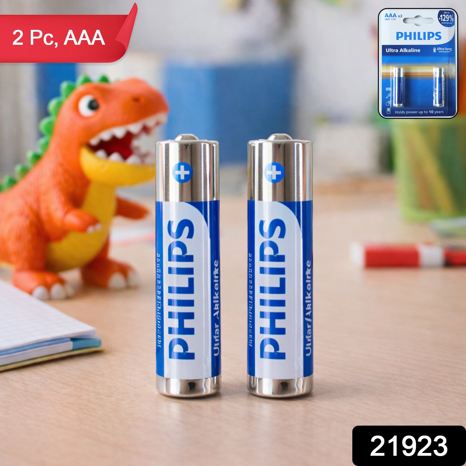 Two Wukusy alkaline AAA batteries with ultra-long-lasting power, shown in a clear image highlighting their compact size.