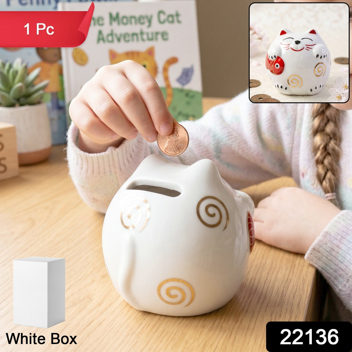 Ceramic Cat Piggy Bank  Cute Coin Saving Box For Kids And Adults