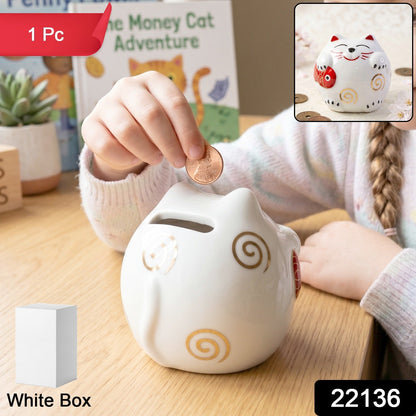 Ceramic Cat Piggy Bank  Cute Coin Saving Box For Kids And Adults