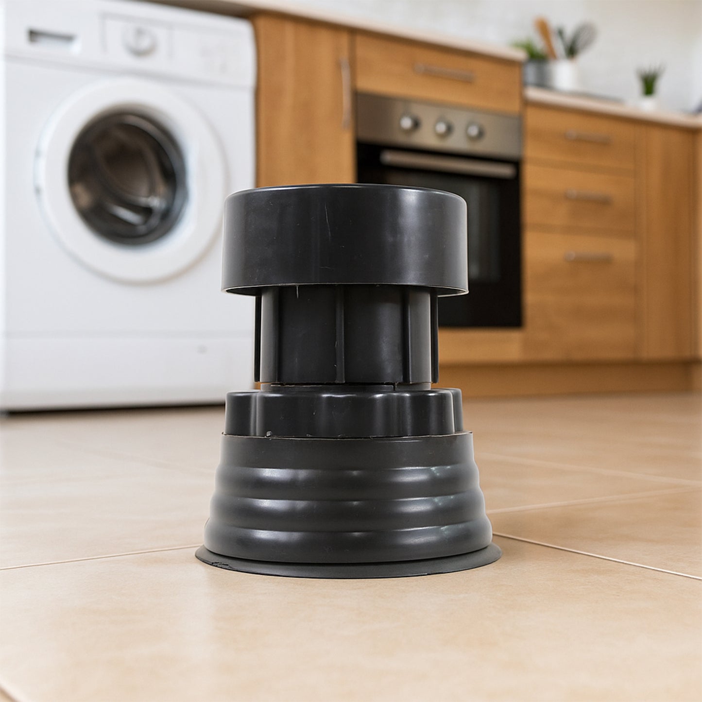 Wukusy heavy-duty adjustable furniture stands for washing machines, set of four, with metal construction and adjustable height.