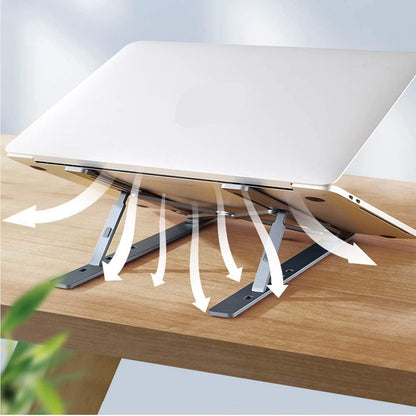 Wukusy metal laptop stand with adjustable angles, suitable for desks, holding laptops, phones, and tablets for home improvement.