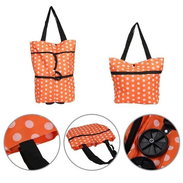 Wukusy 1652 folding trolley shopping bag for travel and luggage, lightweight, durable, with handles for easy carrying.
