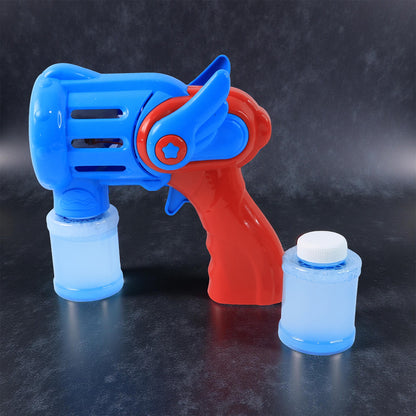 Wukusy rechargeable bubble gun toy for kids with colorful design, producing bubbles during playtime.