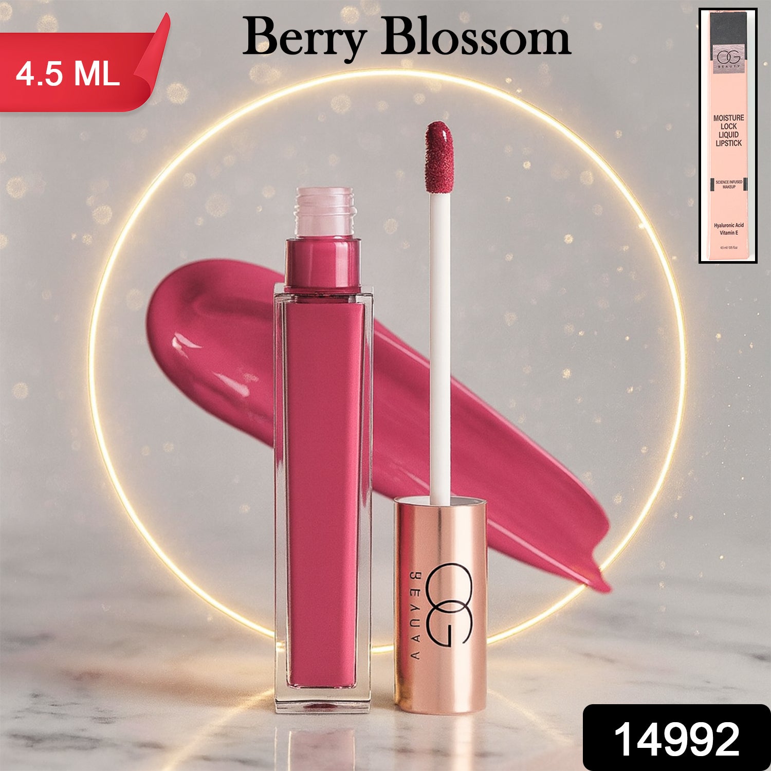 Wukusy Og Beauty Berry Blossom Moisture Lock Liquid Lipstick in 4.5ml, featuring a sleek tube with berry blossom design.