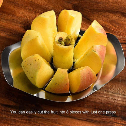 Heavy duty stainless steel Wukusy apple cutter and slicer with multiple blades for easy, uniform apple slicing in kitchen.