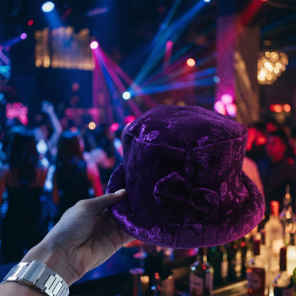 Wukusy premium velvet designer bucket hat for women in deep burgundy with a wide brim and stylish stitching detail.