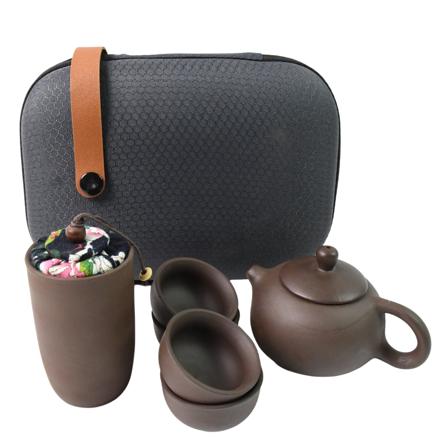 Wukusy portable Kung Fu tea set with six pieces in a travel bag, ideal for home decor and tea ceremonies.