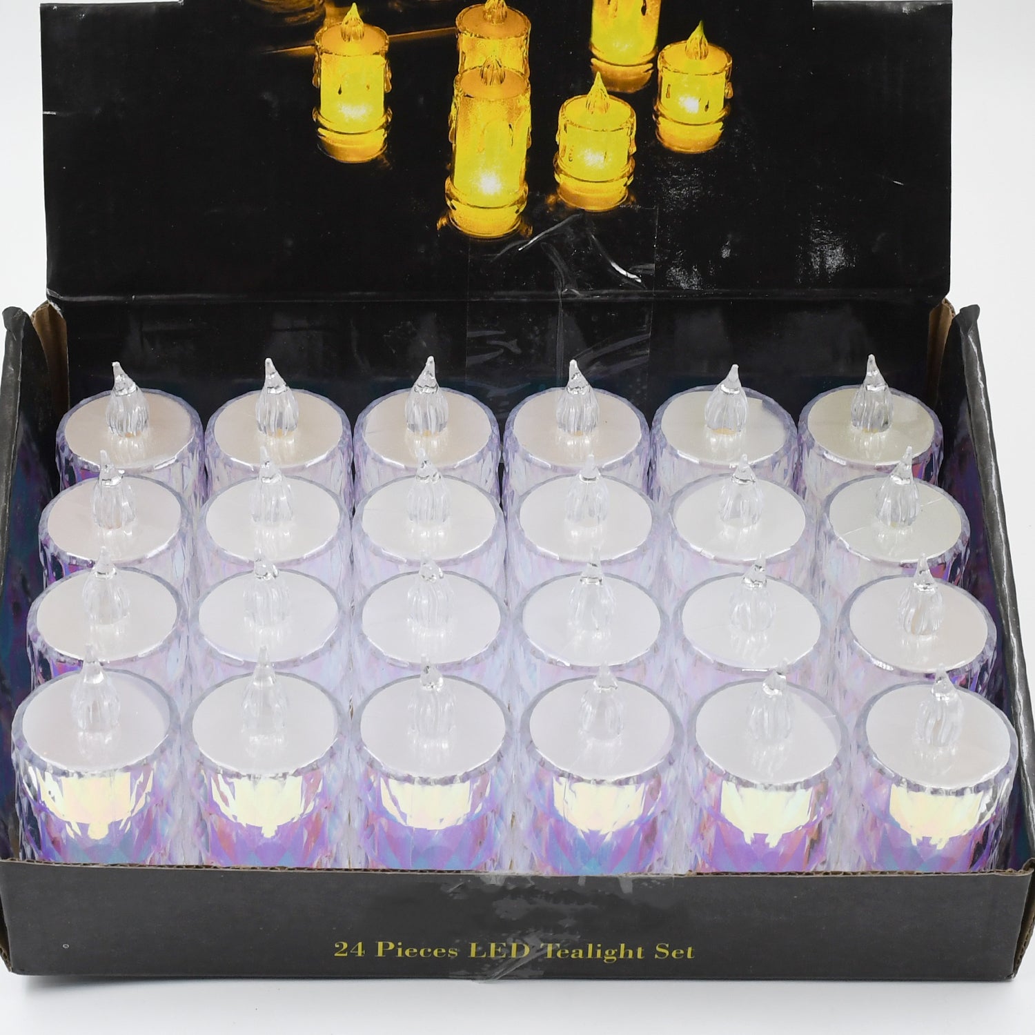 Wukusy 24-piece flameless LED tea light candles, smokeless decorative melting candle lights for home improvement ambiance.
