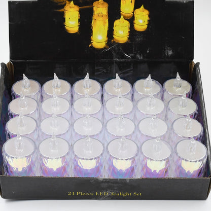 Wukusy 24-piece flameless LED tea light candles, smokeless decorative melting candle lights for home improvement ambiance.