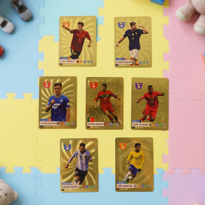 Wukusy World Football Stars trading card set featuring football player cards with images of international football stars.