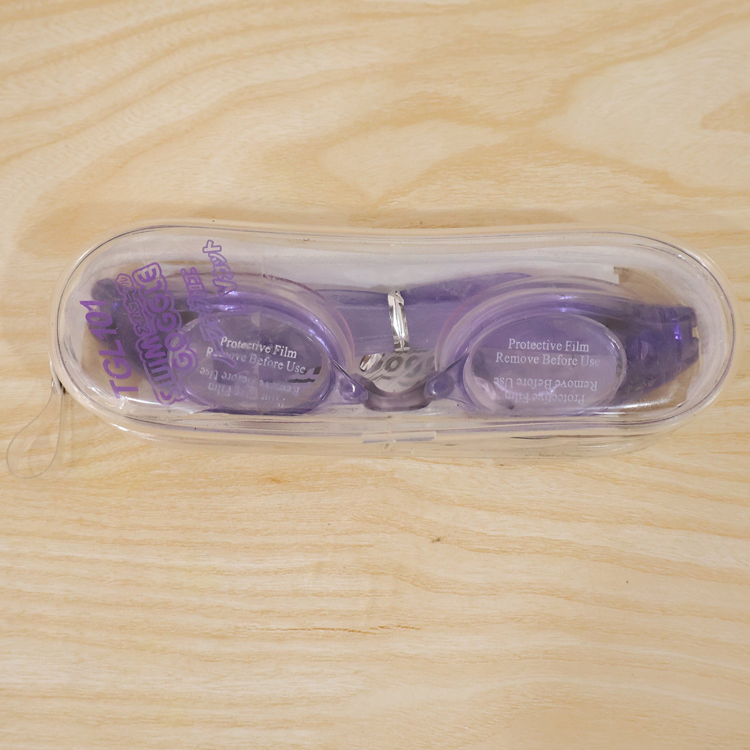 Kids lightweight swimming goggles by Wukusy with flexible frame and leak-proof seal, shown on a child in swimming pool gear.