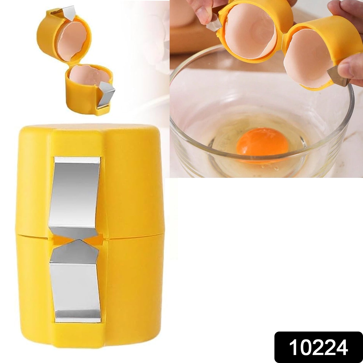 Wukusy egg shell opener and cracker tool for raw eggs, handheld kitchen gadget for easy egg cracking and shell removal.
