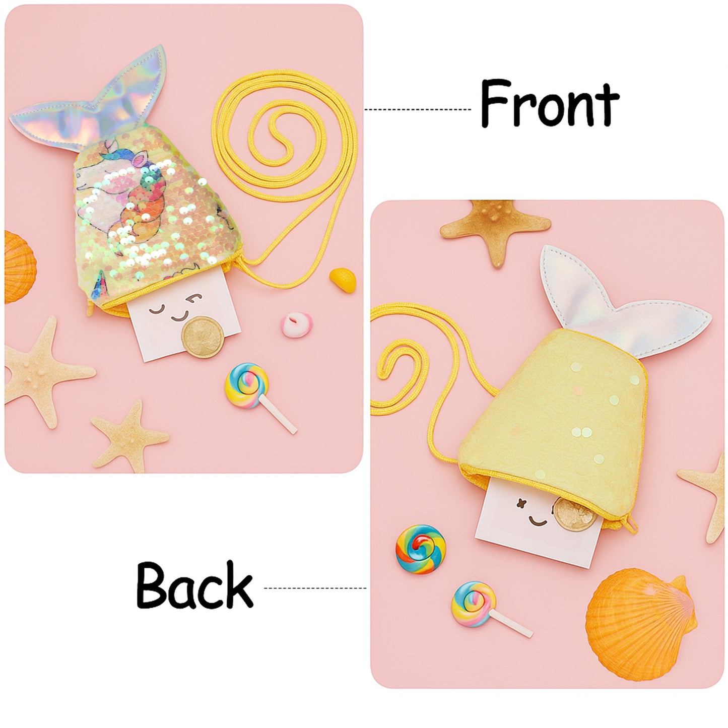 Child's mermaid tail shaped sling bag by Wukusy, featuring bright colors and playful design for kids' accessories.