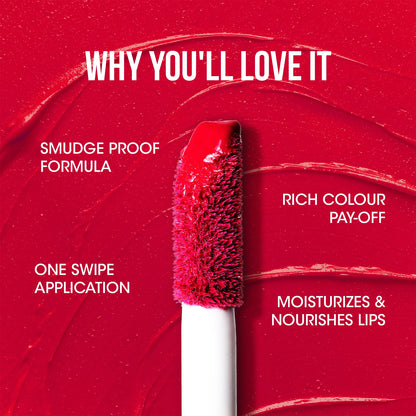Wukusy Og Beauty Red Rush Moisture Lock Liquid Lipstick in 4.5ml, featuring vibrant red color and sleek applicator.