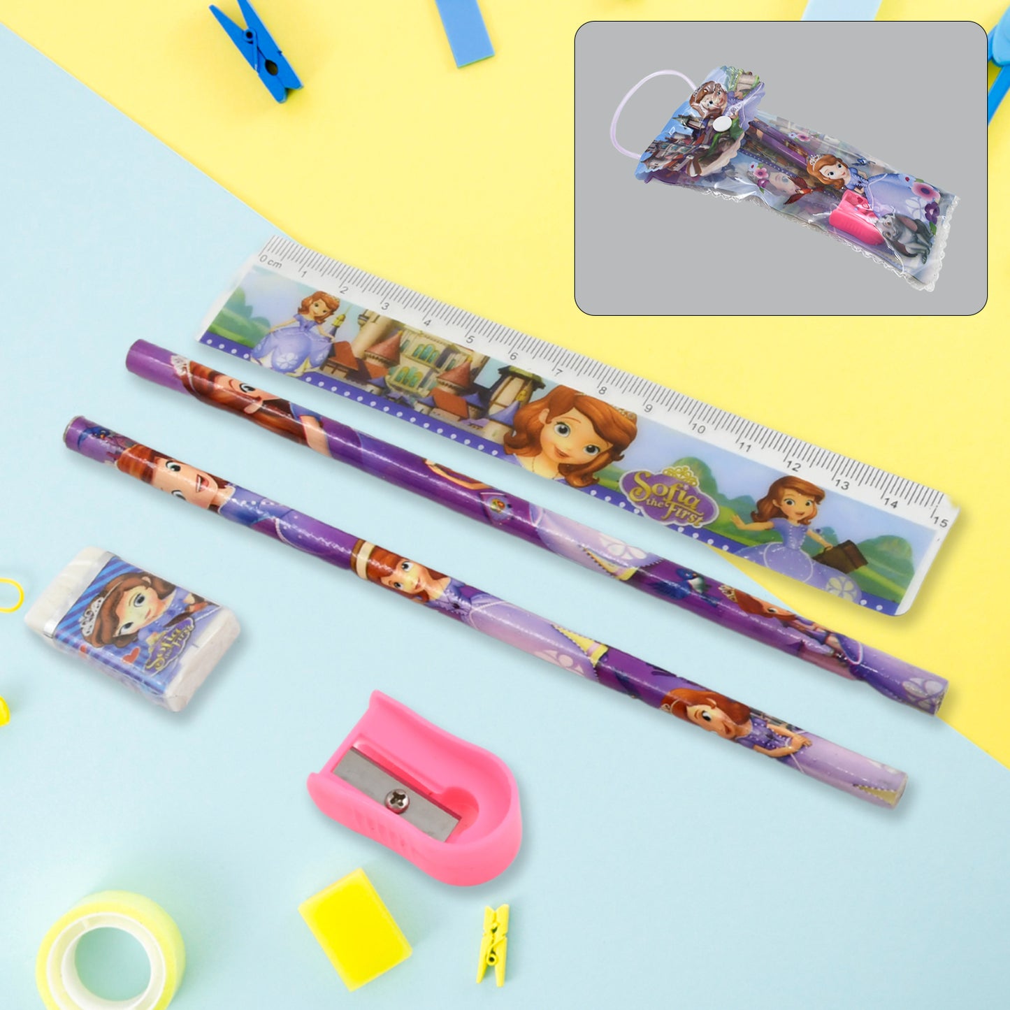 Wukusy 5-in-1 kids stationery gift set including pencils, ruler, rubber pencil sharpener, ideal for school and office use