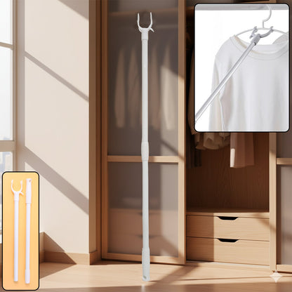 Wukusy premium long reach clothes hook rod, 120 cm, mounted on a wall for hanging clothes and household items in home improvement.