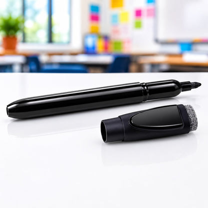 Wukusy mix color dry erase whiteboard marker with eraser cap shown on whiteboard for office or school use