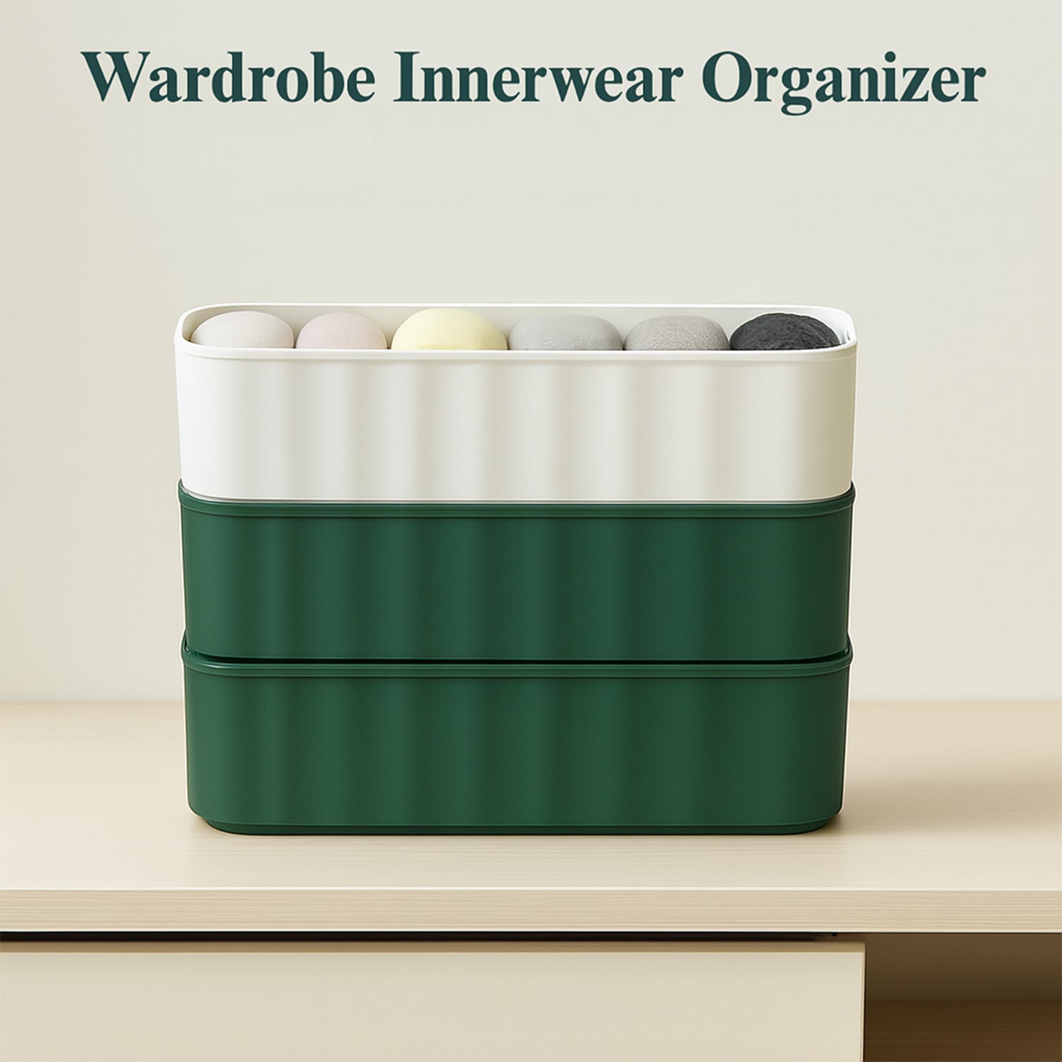 Wukusy 4-pack sock and underwear storage boxes with 5 compartments for organizing socks, handkerchiefs, and small clothing items.