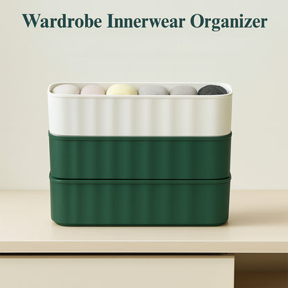 Wukusy 4-pack sock and underwear storage boxes with 5 compartments for organizing socks, handkerchiefs, and small clothing items.