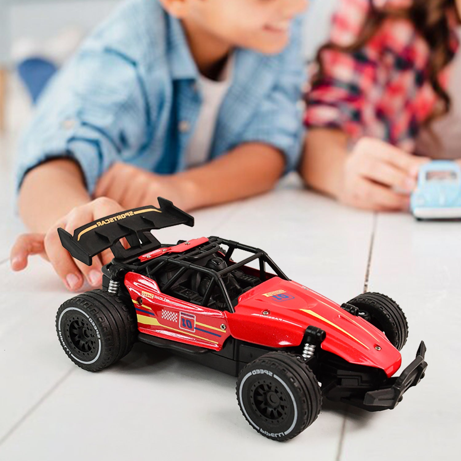 Wukusy high-speed remote control racing car set with sleek design and vibrant colors, ready for racing action.