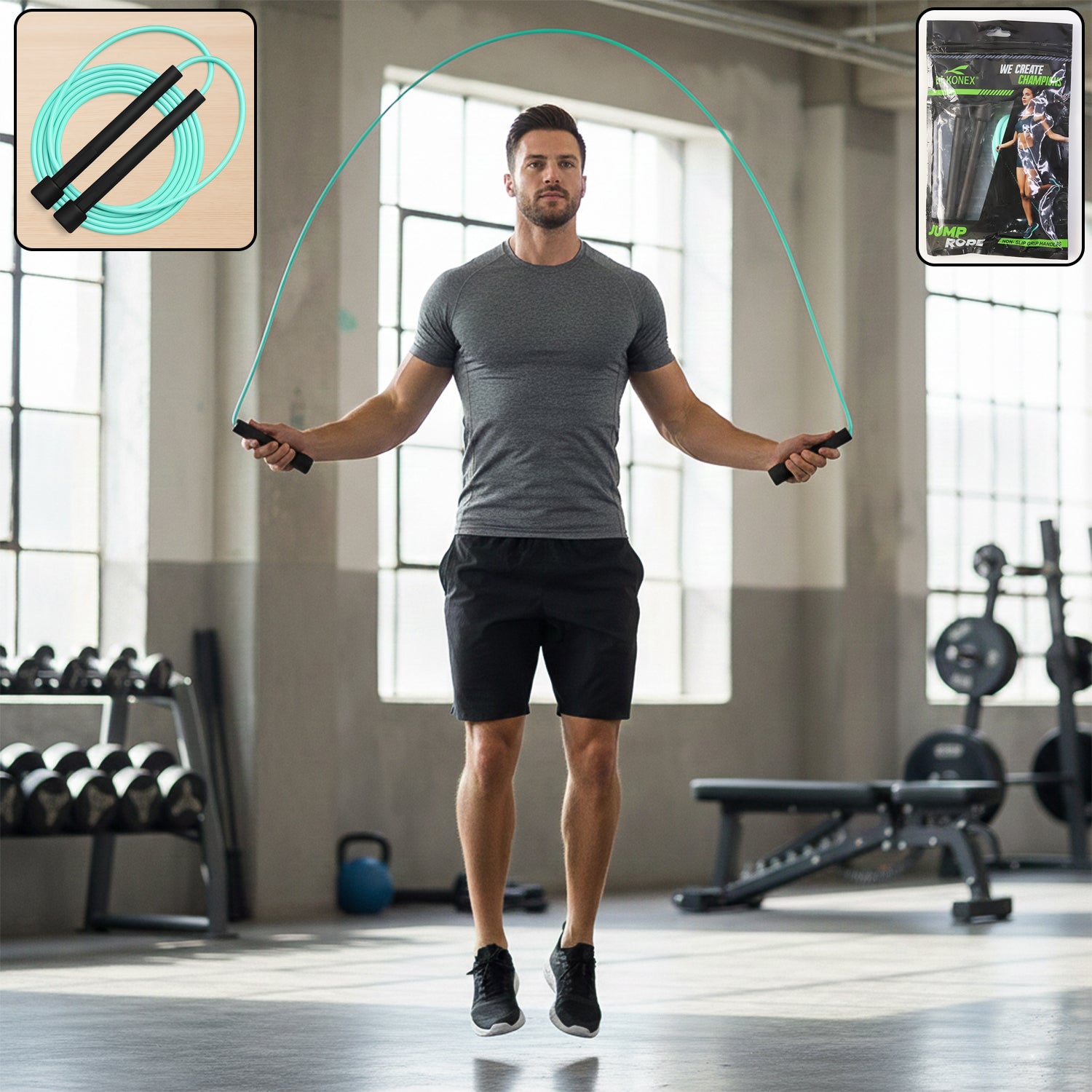 Wukusy high-speed skipping rope with foam padded handles for cardio workouts, shown with black handle grips and durable rope.