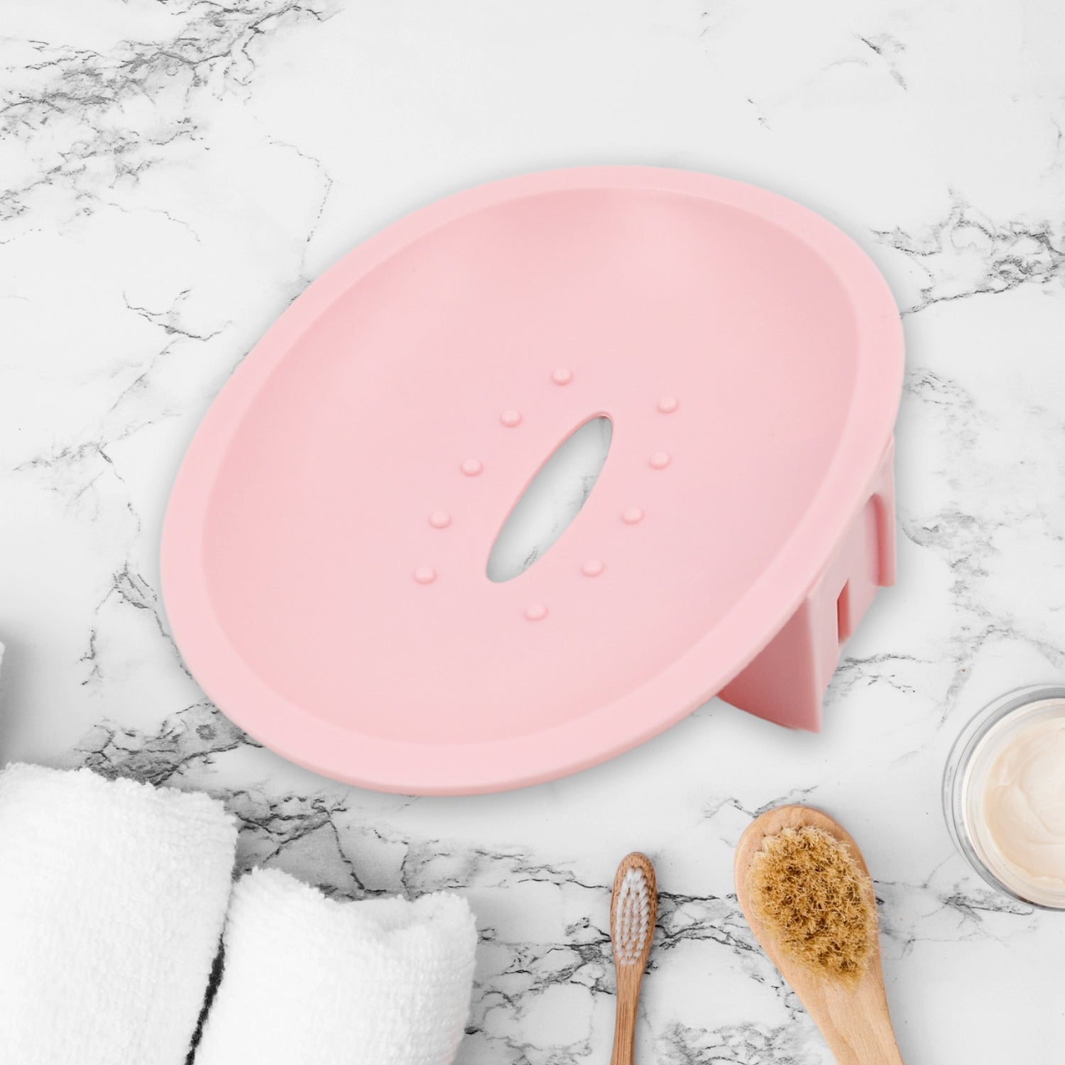 Wukusy wall-mounted plastic soap holder with hook, self-adhesive for bathroom or kitchen sink, single layer soap storage.