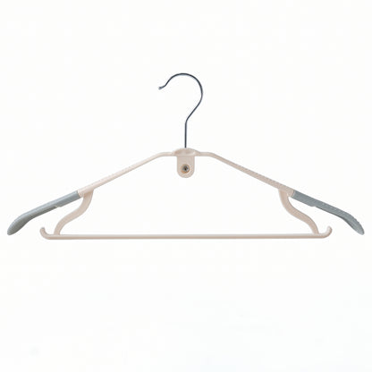 Set of five durable plastic clothes hangers from Wukusy, featuring smooth edges and sturdy design for hanging garments.