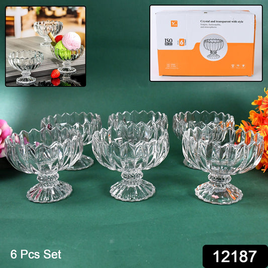 Set of six Wukusy glass ice cream bowls with handles, perfect for sundaes and desserts, clear and elegant dessert cups.