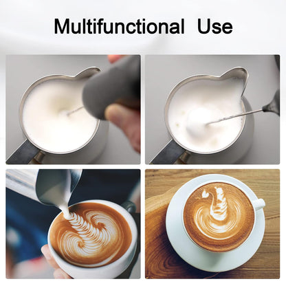 Wukusy small electric handheld milk frother with stainless steel whisk for frothing milk, compact home kitchen appliance