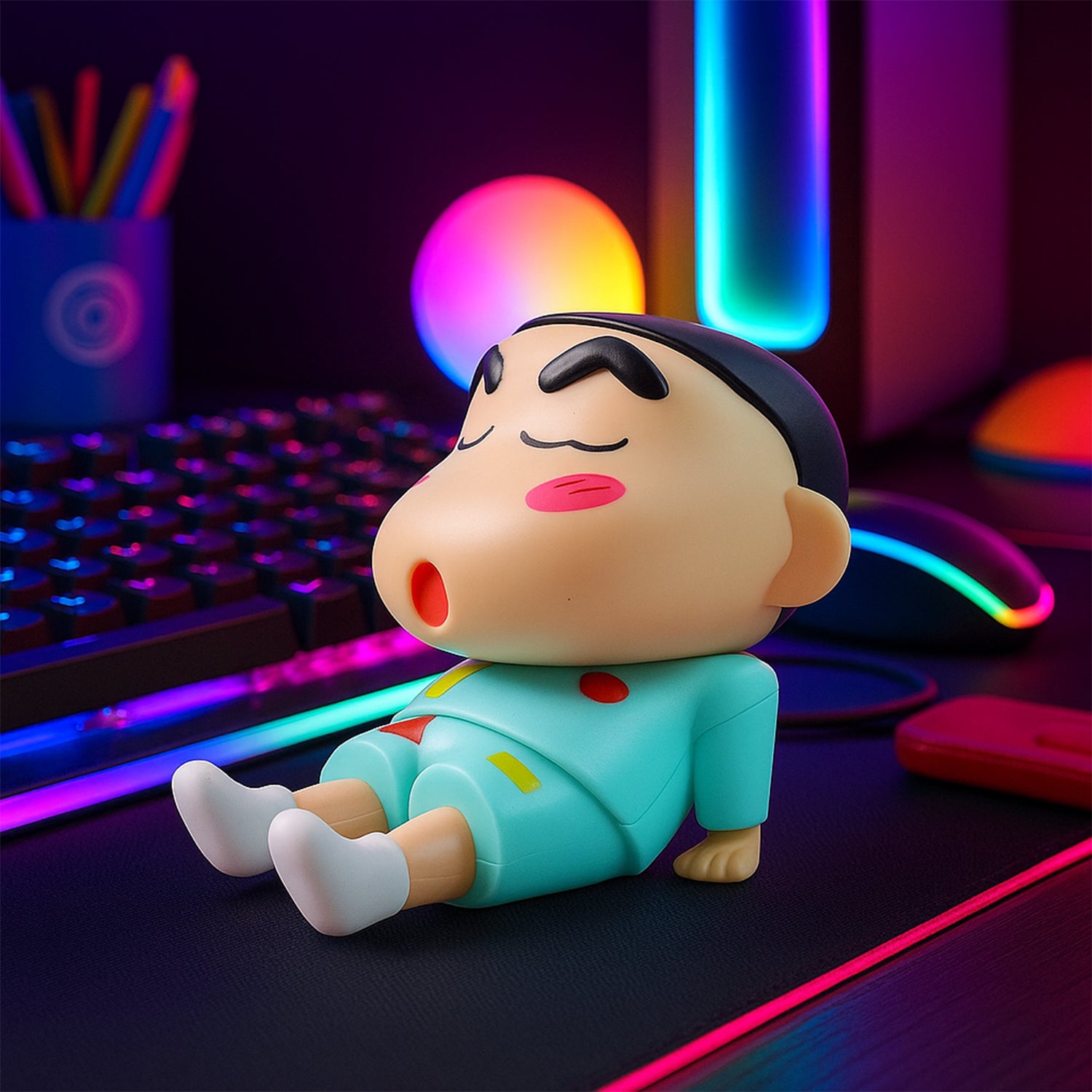 Cute cartoon figurine mobile phone stand from Wukusy, featuring a colorful, playful design perfect for holding smartphones.