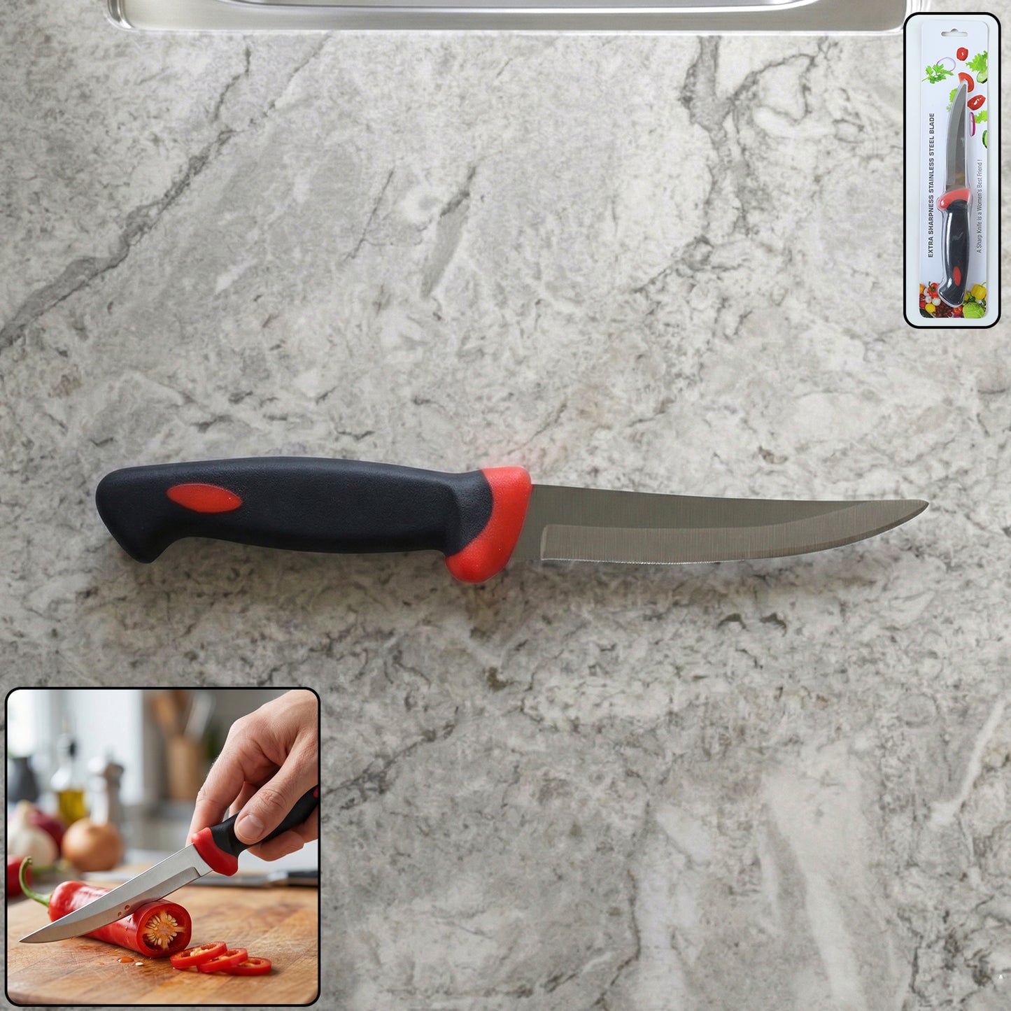 Wukusy stainless steel kitchen utility knife with ergonomic grip handle, showcasing a sleek, sharp blade for versatile kitchen use.