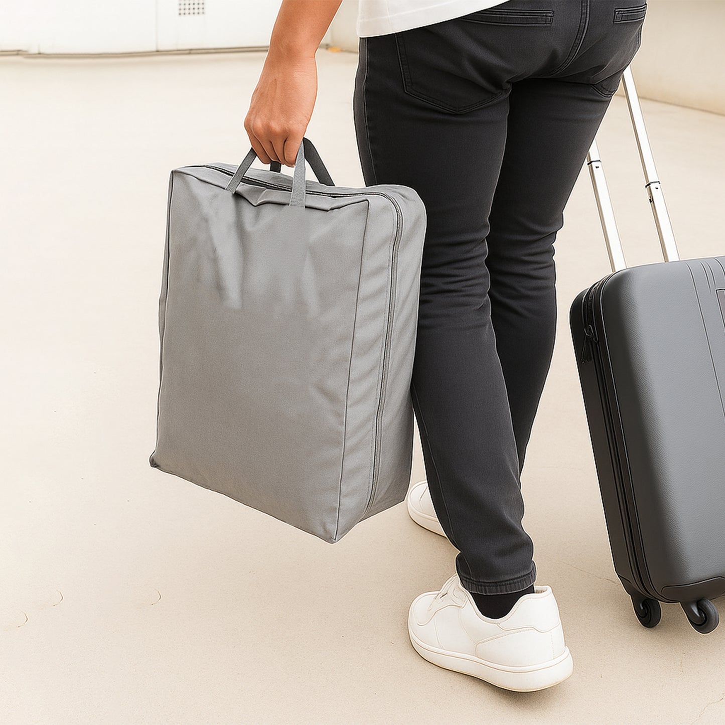 Wukusy travel shoe storage bag with zipper, compact design, and handles for organizing shoes during travel.