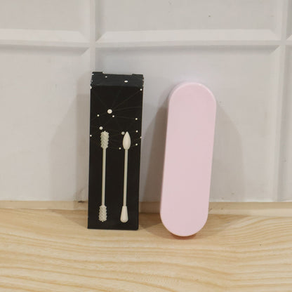 Wukusy 4-in-1 reusable silicone ear swab set with case, washable ear buds for safe ear cleaning and hygiene.