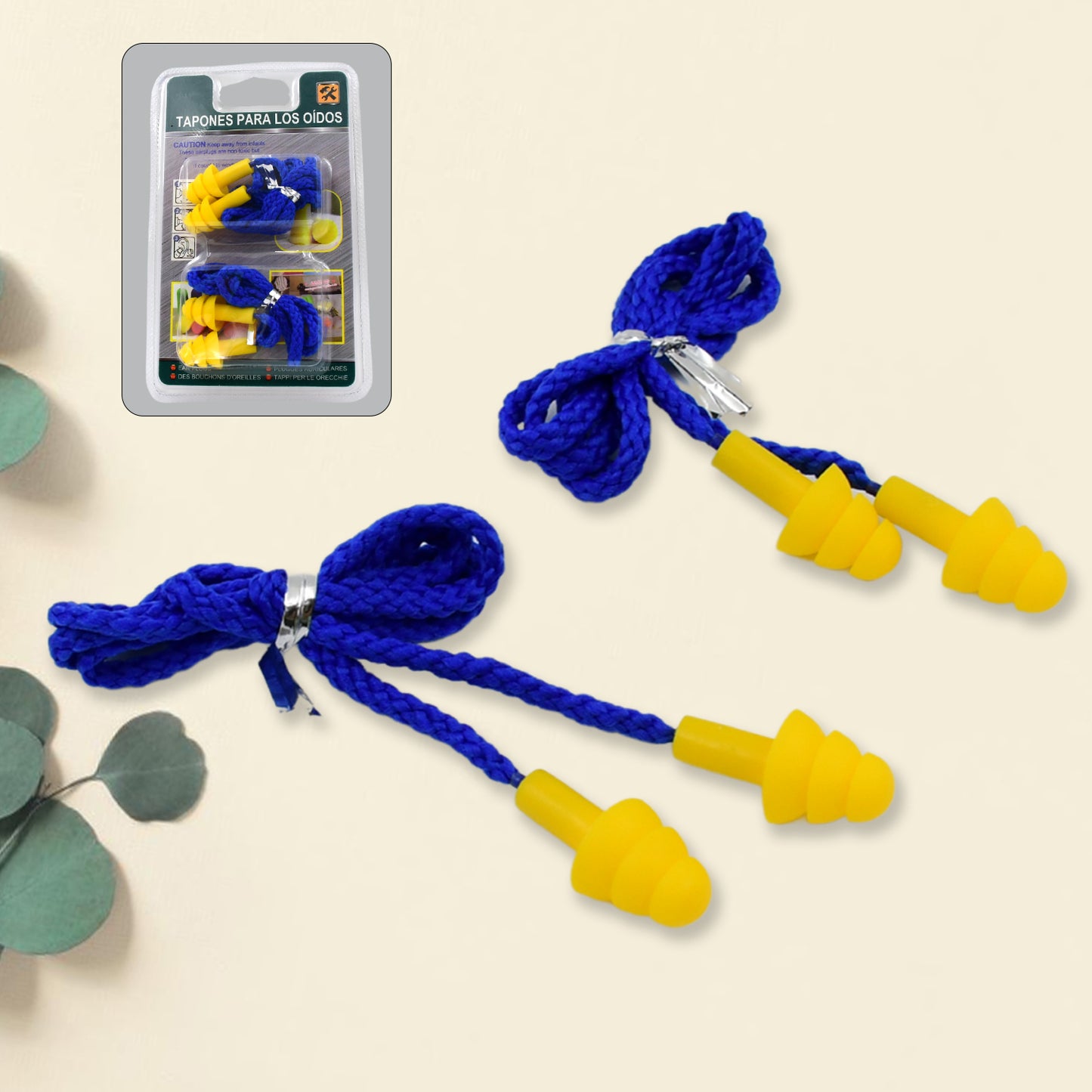 Soft silicone ear plugs from Wukusy, designed for hearing protection, shown in a two-piece set with a close-up view.