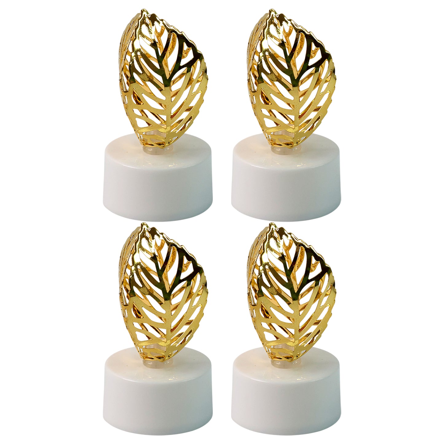 Set of four Wukusy golden leaf shaped flameless LED candles for elegant home decor, featuring warm flickering light.
