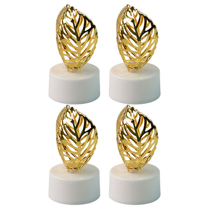Set of four Wukusy golden leaf shaped flameless LED candles for elegant home decor, featuring warm flickering light.