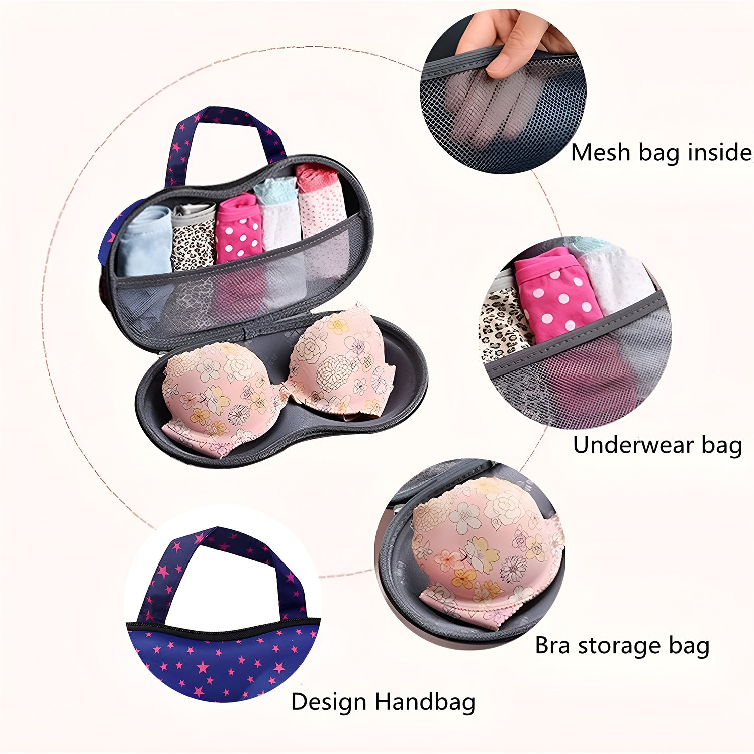 Wukusy premium hard-shell bra lingerie storage travel case, compact and protective for organizing bras on the go.