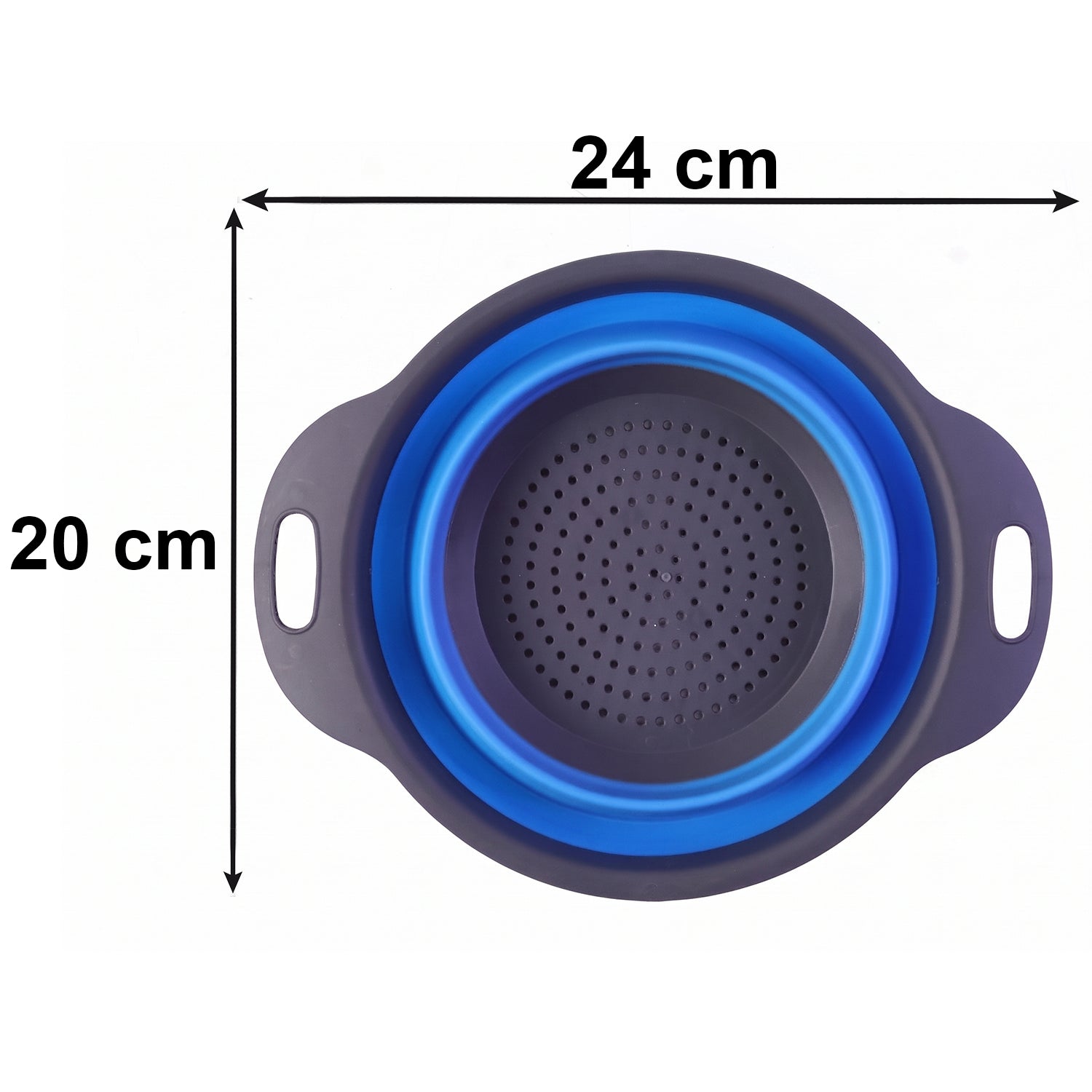 Wukusy silicone collapsible strainer in use, space-saving kitchen tool for easy draining of pasta or vegetables.