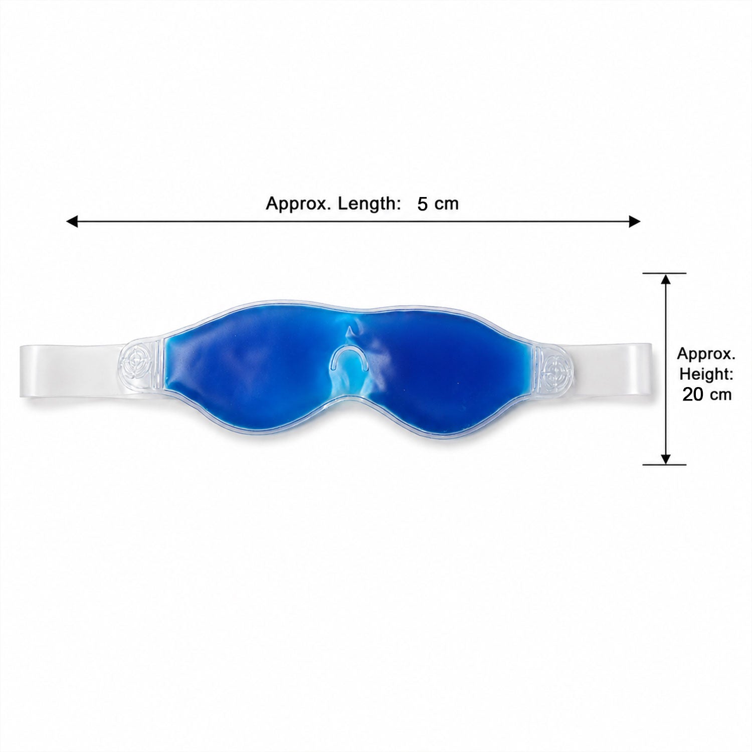 Small blue Wukusy cooling gel eye mask for relaxation and puffy eye relief, shown resting on a soft surface.