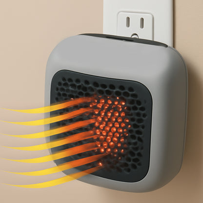 Wukusy 600W wall-mounted plug-in room heater for office use, showing the compact heater with included converter installed on a wall.