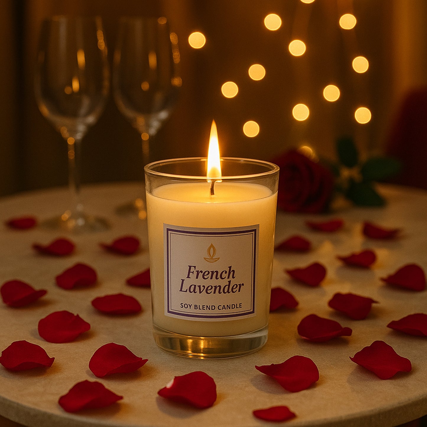 Wukusy Inlief French Lavender soy blend scented candle in glass jar, 50g, for home decor and relaxing ambiance.