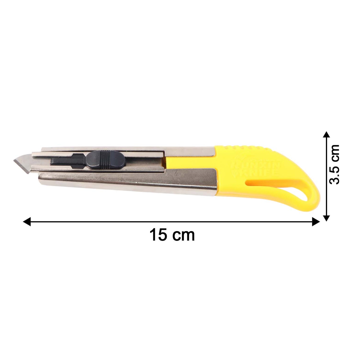 Heavy-duty stainless steel utility cutter knife with two extra blades, designed for office use by Wukusy.