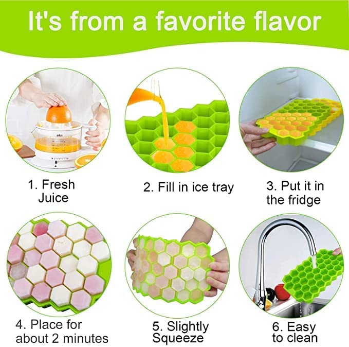Multicolor Wukusy silicone honeycomb ice cube mold with 37 cavities for small whiskey cubes, ideal for home fridge use.