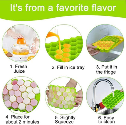 Multicolor Wukusy silicone honeycomb ice cube mold with 37 cavities for small whiskey cubes, ideal for home fridge use.